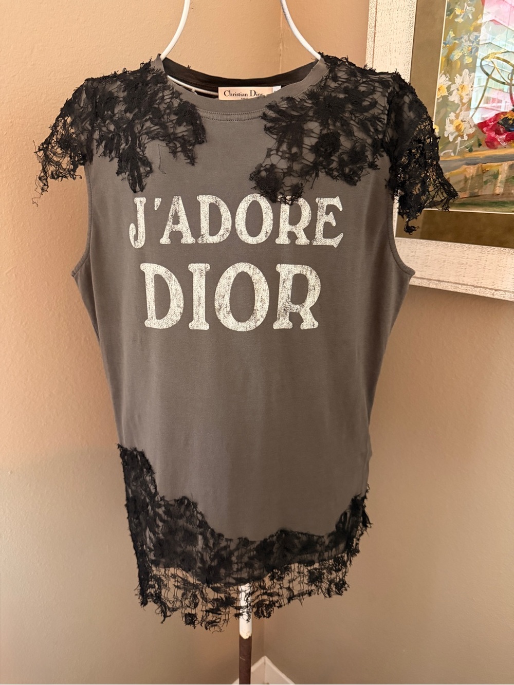 Christian Dior J'Adore Dior Lace-Trim Tank - Charcoal Gray Runway 2025
